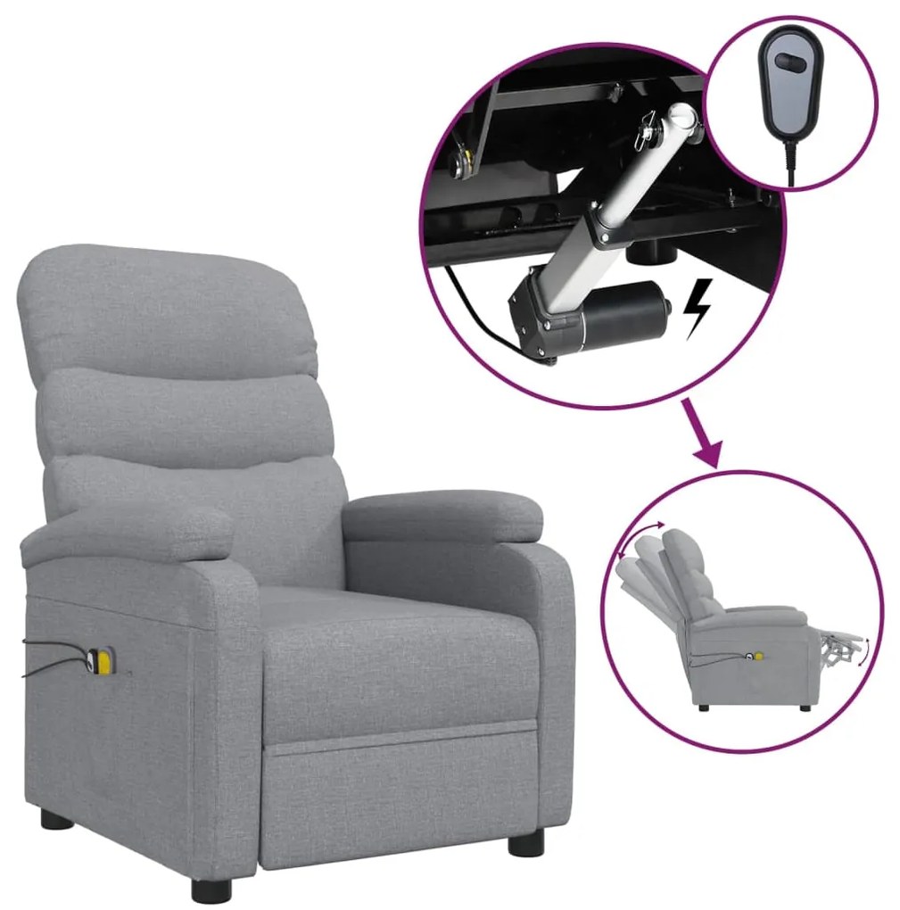 3073694 vidaXL Електрически масажен стол, светлосив, текстил