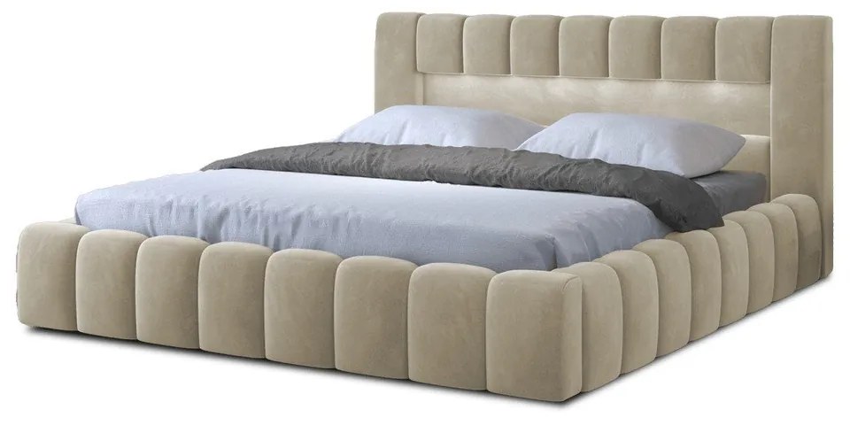 Бежово двойно легло 140x200 cm тапицирано с място за съхранение с включена подматрачна рамка Lamica – ELTAP