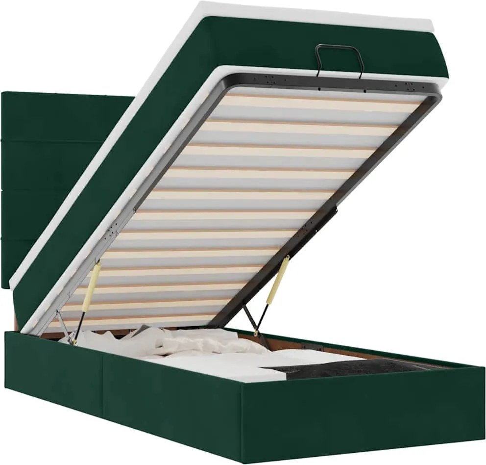 3313442 vidaXL Османска легло с матраци, тъмнозелено, 90x190 см, кадифе