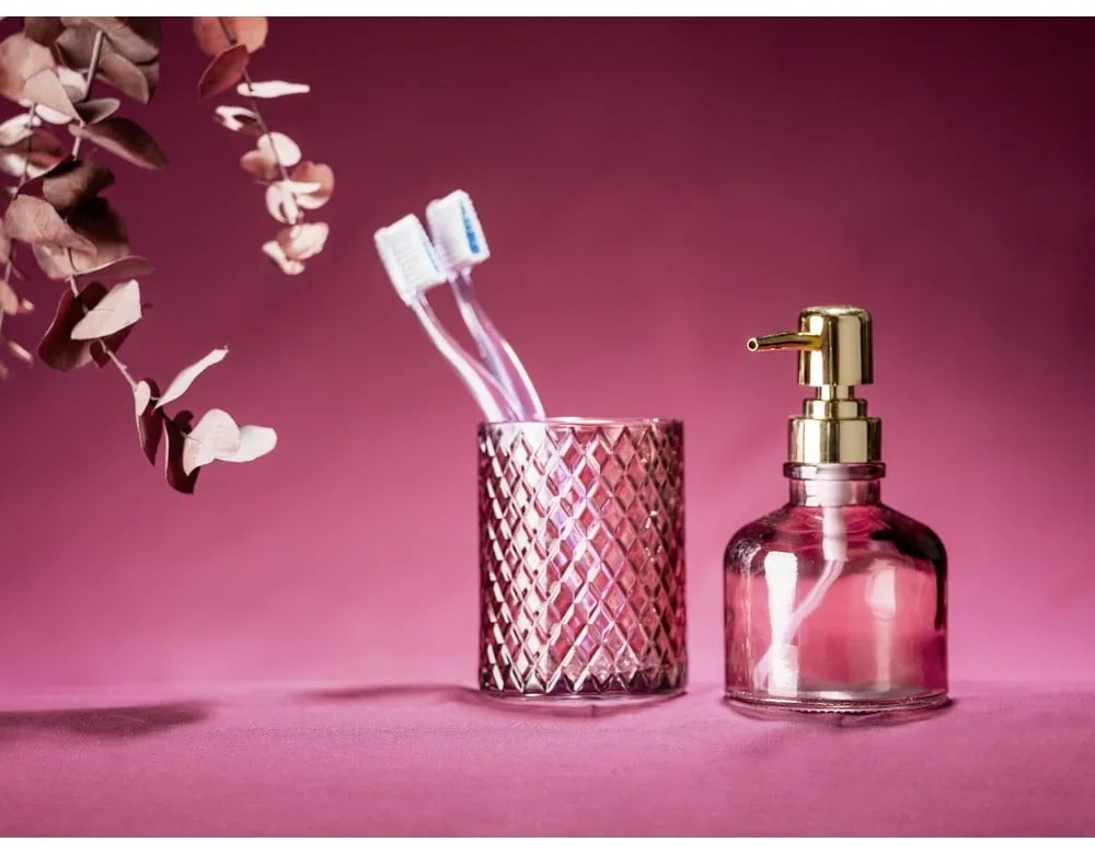 Тъмнорозова стъклена чаша за четки за зъби Atessa – Wenko