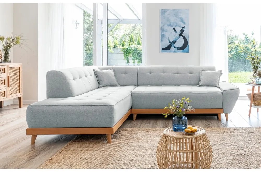 Светлосив ъглов разтегателен диван ляв ъгъл, Dazzling Daisy - Miuform