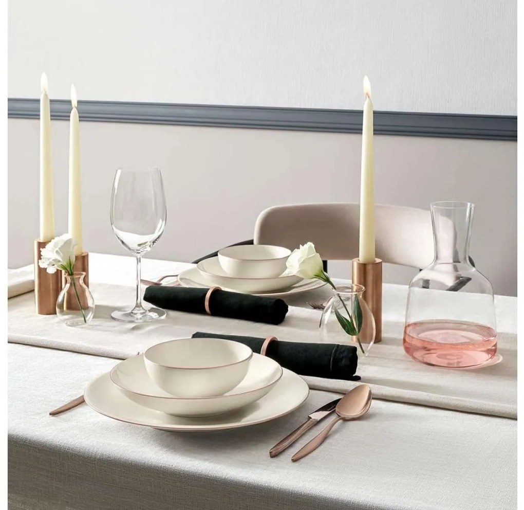 Комплект за хранене 18 части бял/меден/порцелан