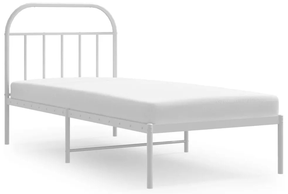 353676 vidaXL Метална рамка за легло с горна табла, бяла, 90x190 см