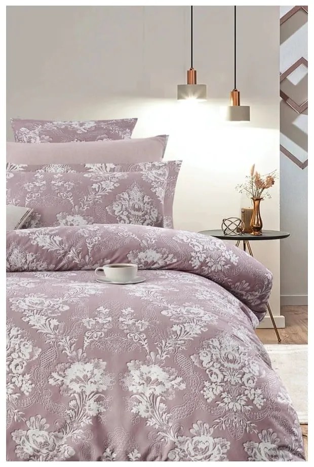 Розово двойно удължено спално бельо от памук Renforcé с включен долен чаршаф 4 части 200x220 cm – Mila Home