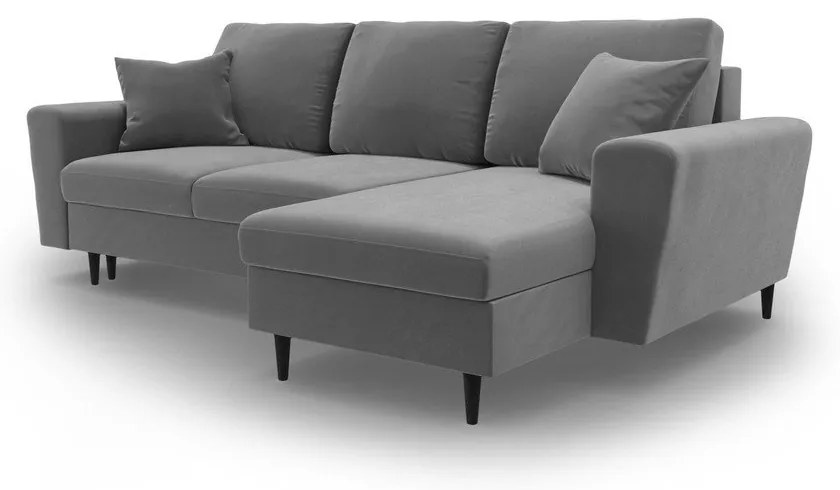 Светлосив кадифен разтегателен ъглов диван с място за съхранение Kyoto – Cosmopolitan Design