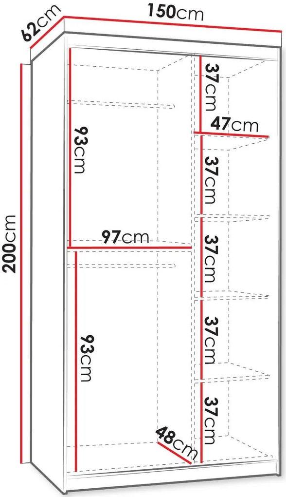 Гардероб Selfie 150 плъзгащ-Кашмир-Дължина: 150 см