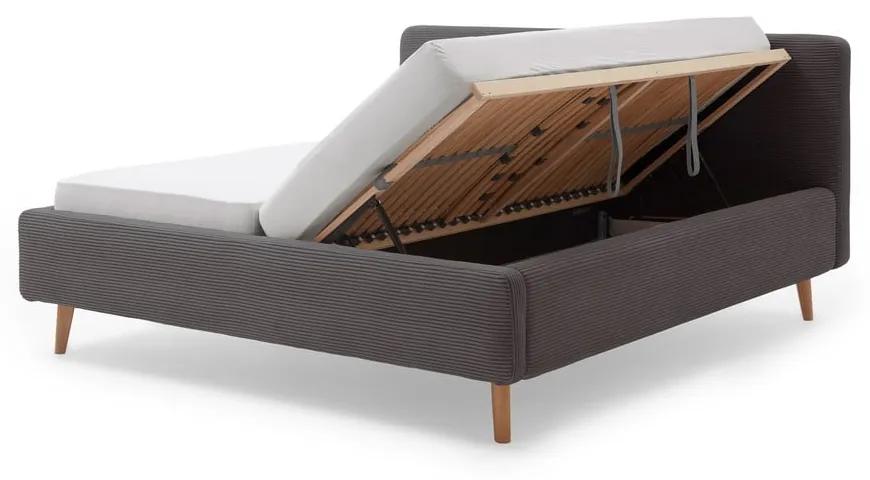 Сиво легло от велур с решетка и място за съхранение , 140 x 200 cm Mattis Cord - Meise Möbel
