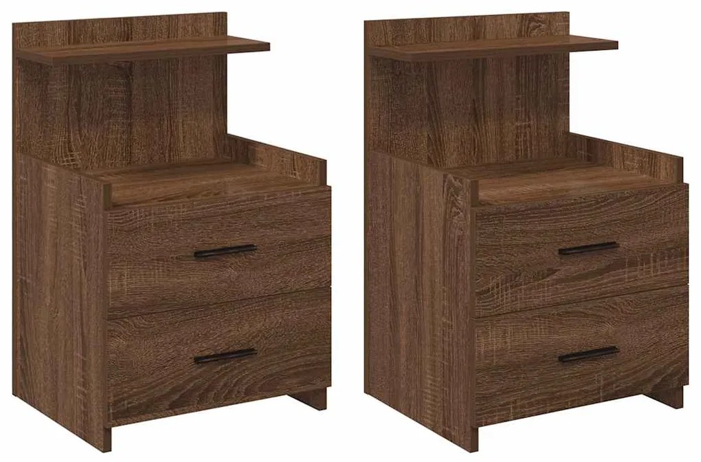 858645 vidaXL Нощни шкафчета, 2 бр. с 2 чекмеджета, кафяв дъб, 40x36,5x62 см