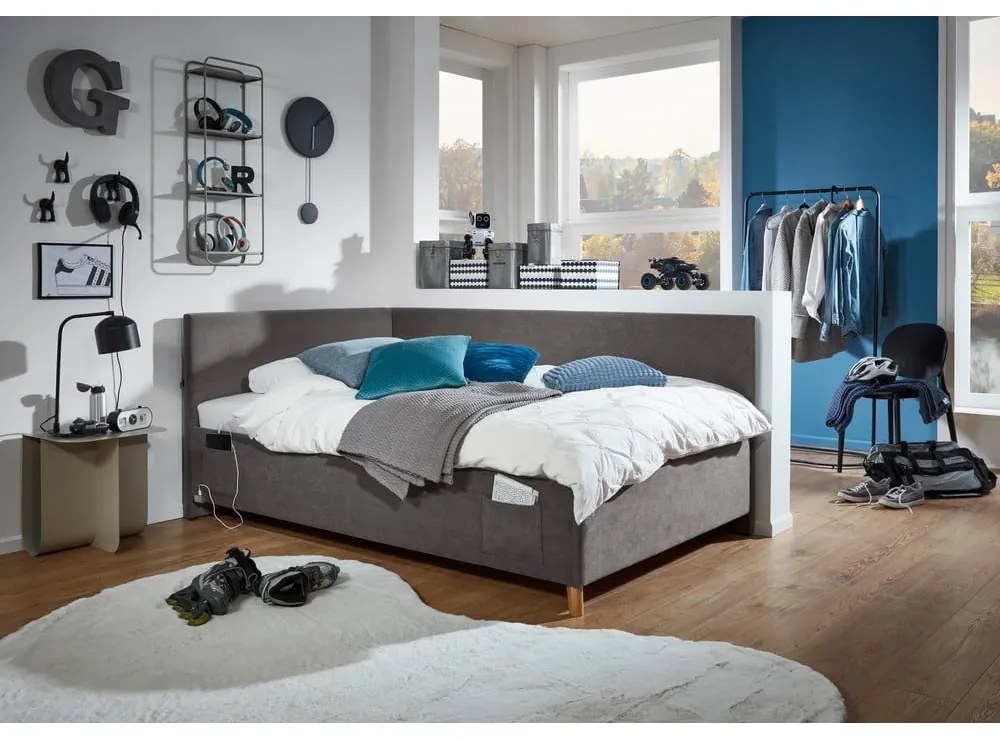 Антрацитно тапицирано ъглово детско легло 140x200 cm без ламелно дъно Cool – Meise Möbel