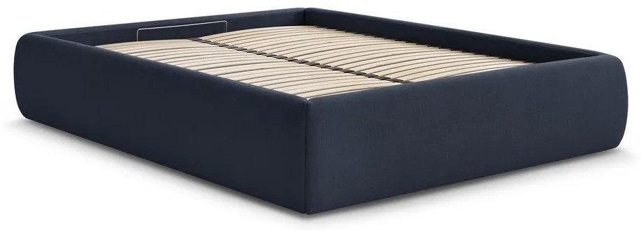 Тъмносиньо двойно легло 180x200 cm тапицирано с място за съхранение/без табла с включена подматрачна рамка Inera – Bobochic Paris