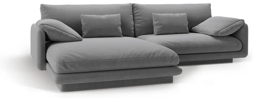 Светлосив кадифен ъглов диван (ляв ъгъл) Torino – Micadoni