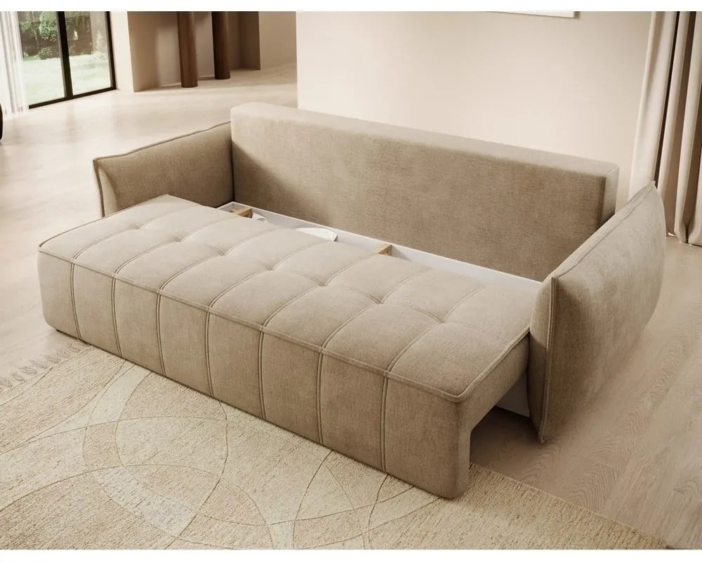 Светлокафяв кадифен разтегателен диван с място за съхранение 242 cm Weltton – ELTAP