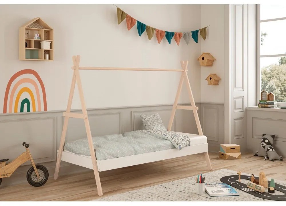 Детско легло от бяло/естествено борово дърво 90x200 cm Trufa - Marckeric