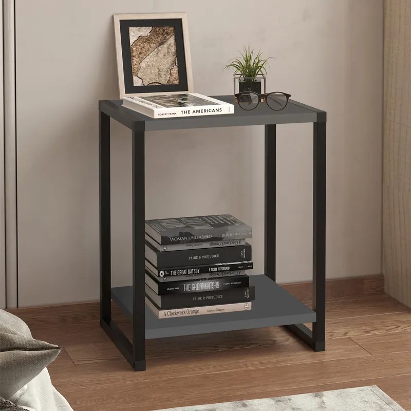 Нощно шкафче Gina от меламин - метал в антрацитен цвят 39x30x48см.