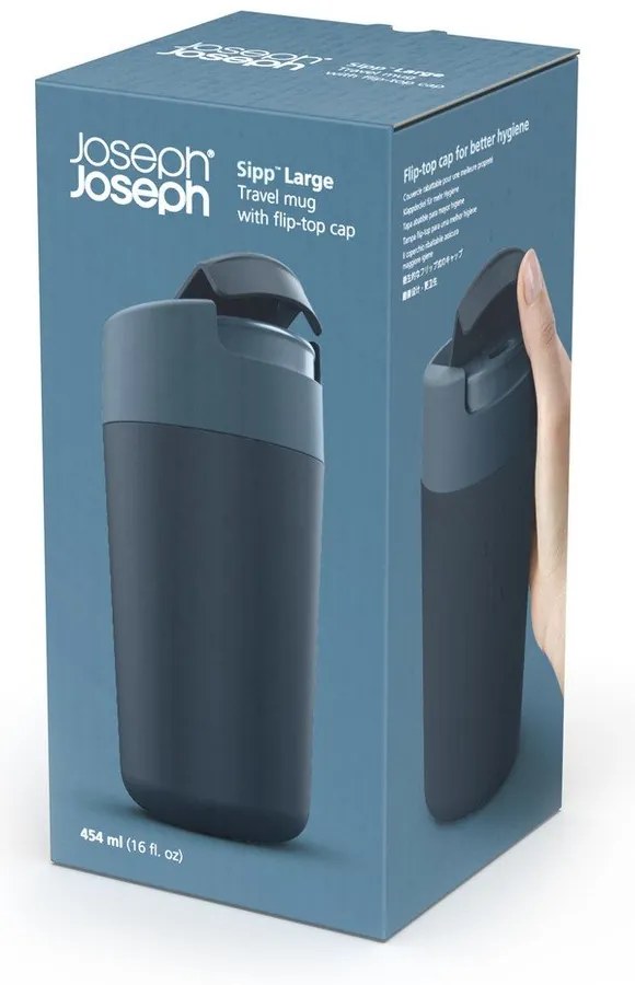 Тъмносиньо-антрацитна чаша за пътуване 450 ml Sipp - Joseph Joseph