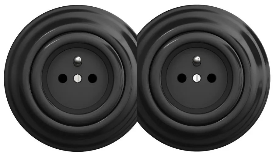 Kliklap - Двойна ретро домашна розетка с рамка № 1 черна