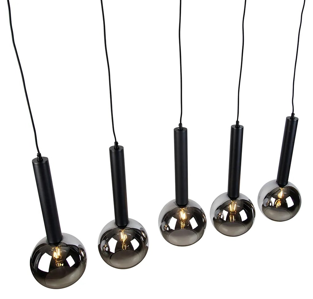 Модерен висящ лампион черен с опушено стъкло 5 светлини - Clayton