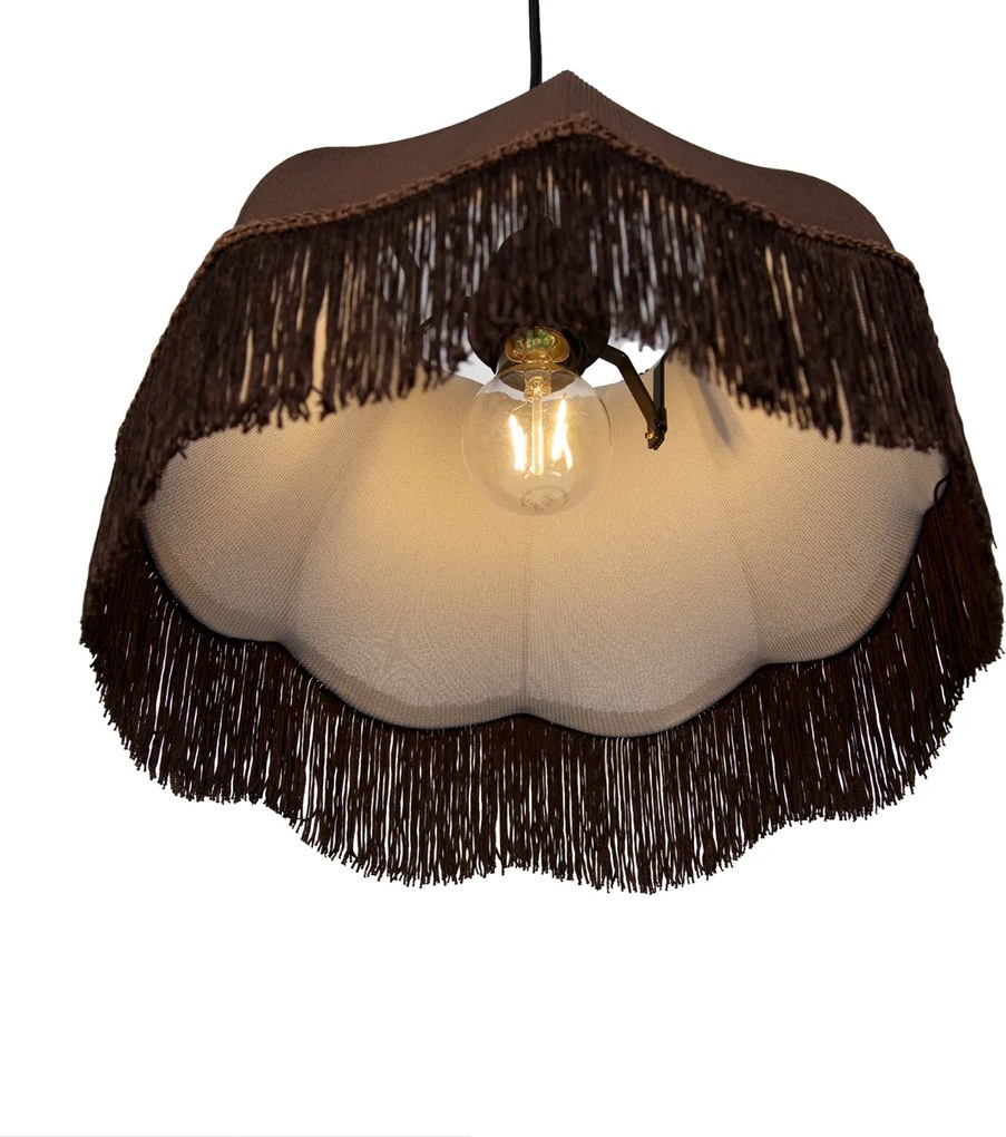 Висяща лампа черна с кафяв абажур и бял интериор 31,5 см 3 светлини - Cava