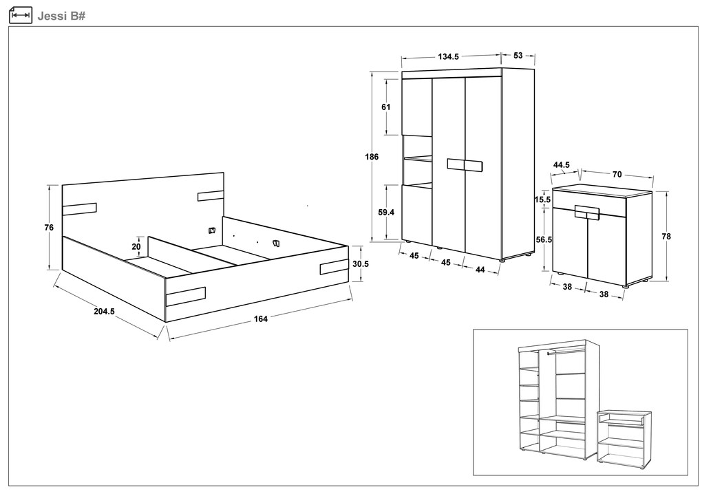 Спален комплект за матрак 160/200 Джеси