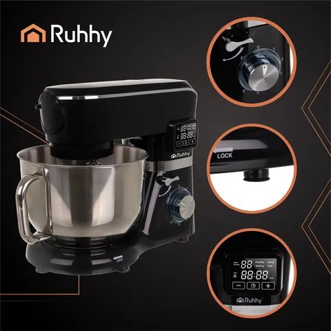 Кухненски робот 2300W с подгряваща купа 6,2 л, блендер 1,5 л и месомелачка, мощен кухненски уред с 6 скорости, сензорен дисплей и таймер