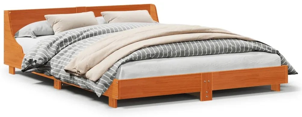 850745 vidaXL Рамка за легло без матрак, восъчнокафяво, 135x190 см, бор масив