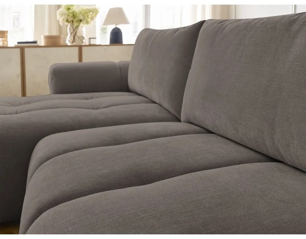 Кафяво-сив сгъваем/с място за съхранение ъглов диван (ляв ъгъл) Fuji – Bobochic Paris