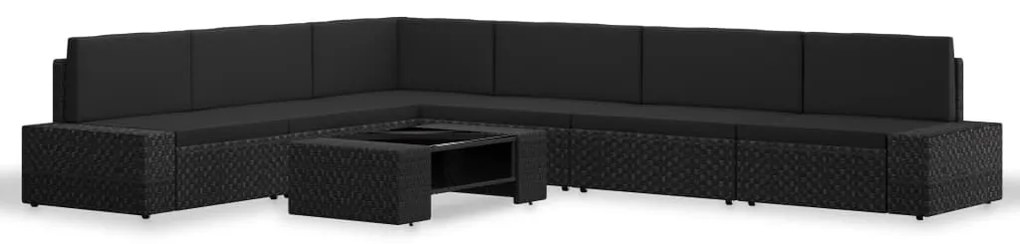 3054584 vidaXL Градински комплект, 7 части, полиратан, черен