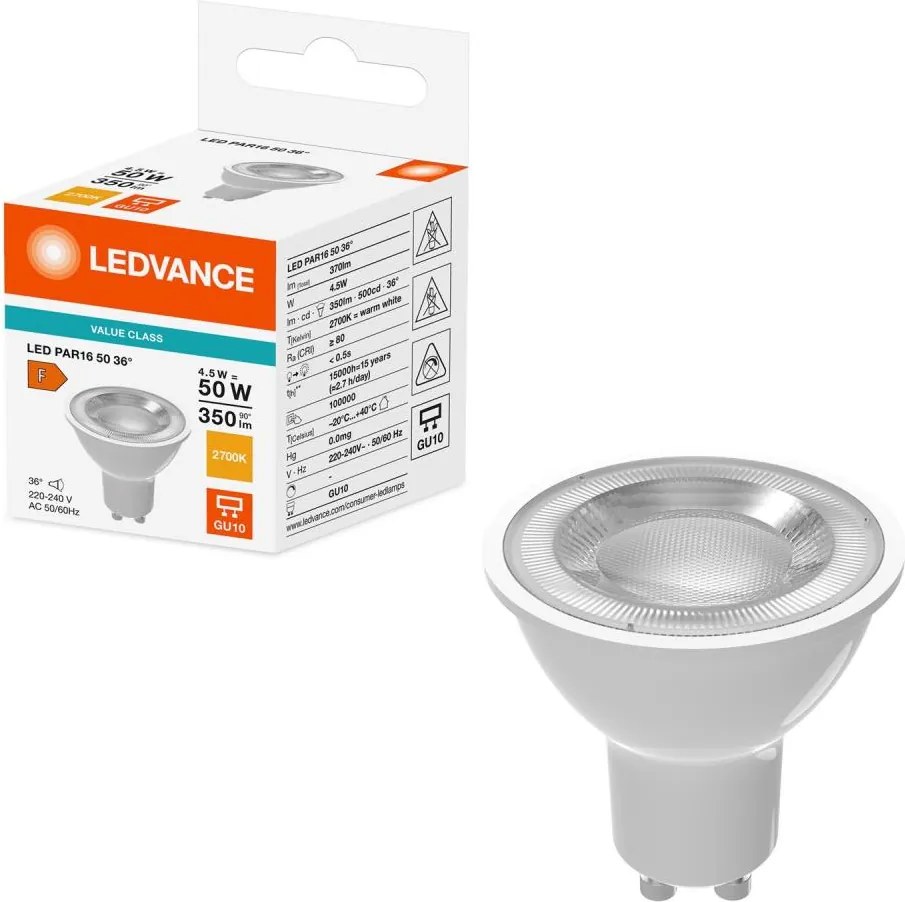 LED рефлекторна крушка PAR16 GU10/4,5W/230V 2700K 36° - Ledvance