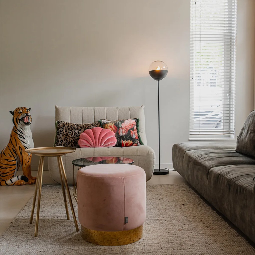 Ретро подова лампа черна с прозрачно стъкло - Eclipse