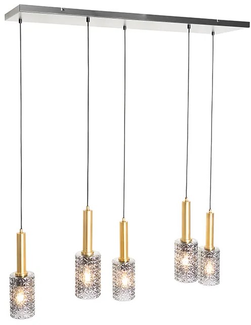 Висяща лампа златиста с опушено стъкло овална 5-светлина - Elva