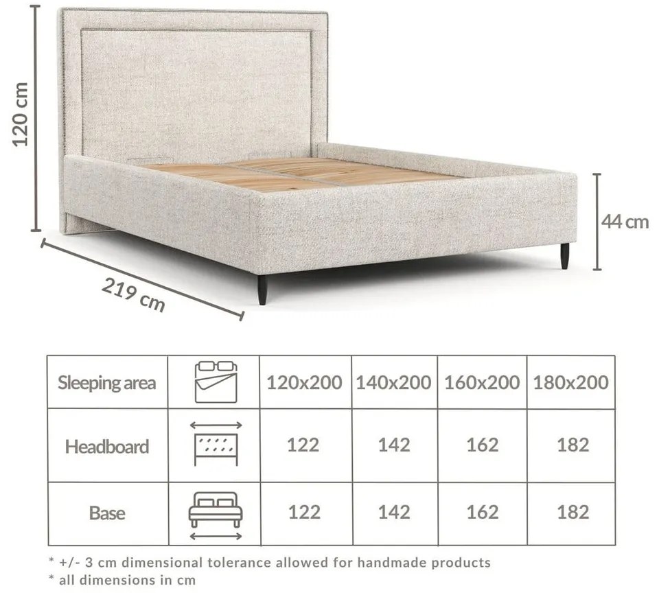 Кремаво тапицирано двойно легло с място за съхранение с включена подматрачна рамка 180x200 cm Baleine – Maison de Rêve