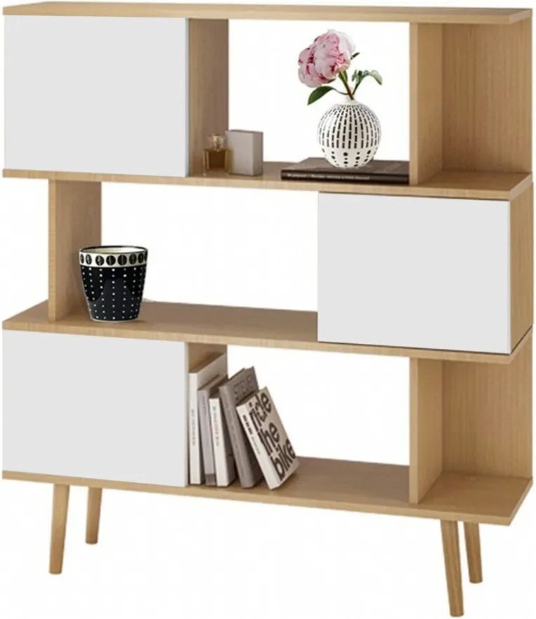 Бял шкаф за книги в дъб 120x130 cm Alana - Støraa