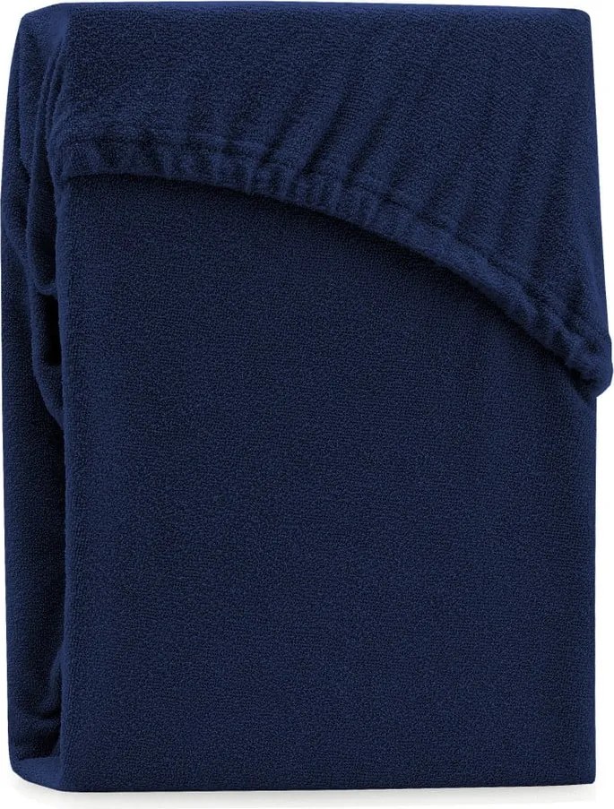 Тъмносин еластичен чаршаф от тери 240x220 cm Ruby – Restilo