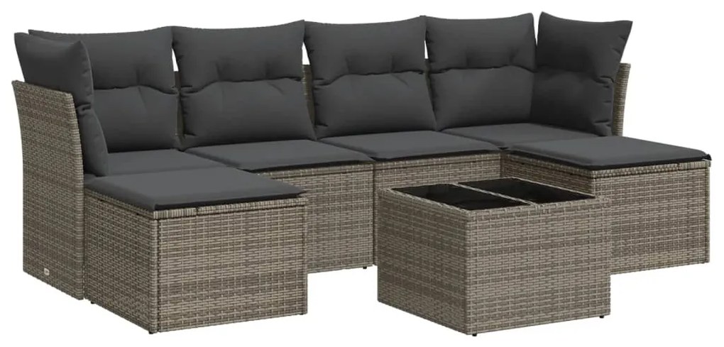 3249859 vidaXL Градински диван с възглавници, 7 части, полиратан, сив