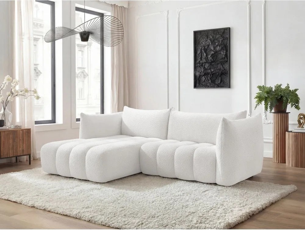 Бял ъглов диван от прежда с примки от букле (ляв ъгъл) Azra – Bobochic Paris