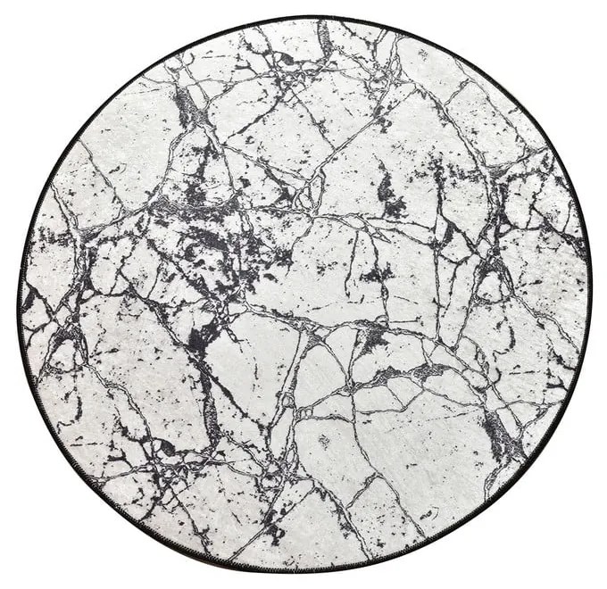 Черно-бяла изтривалка за баня Marble Circle, ø 100 cm - Foutastic