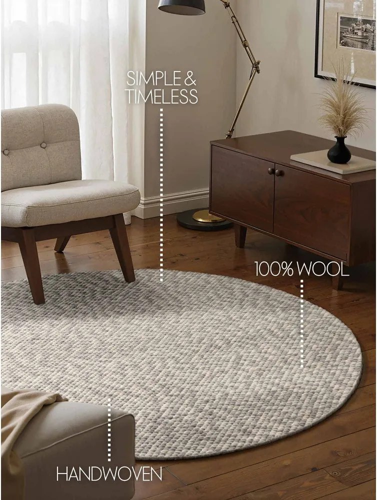 Светлосив/кремав ръчно изработен вълнен кръгъл килим ø 160 cm Lyon Beans – Elle Decoration