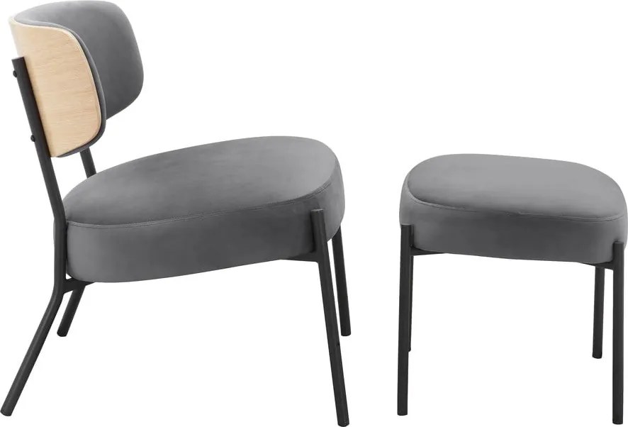 Сив кадифен фотьойл с табуретка Jerry – Støraa