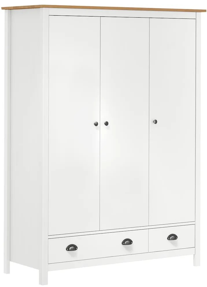 288954 vidaXL Гардероб с 3 врати Hill бял 127x50x170 см борово дърво масив