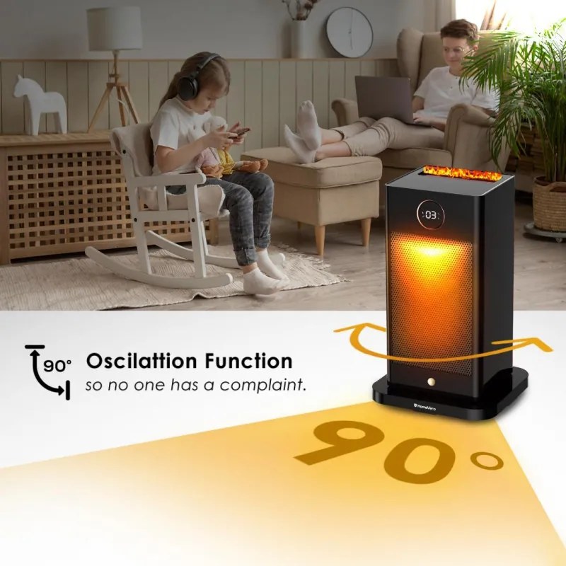 Разопакован: Отоплител и овлажнител 2в1 HomeVero HV-SFH1500, 1500 W, 3D Пламък, Дистанционно, Таймер, Осцилация, 15-45 C, Черен
