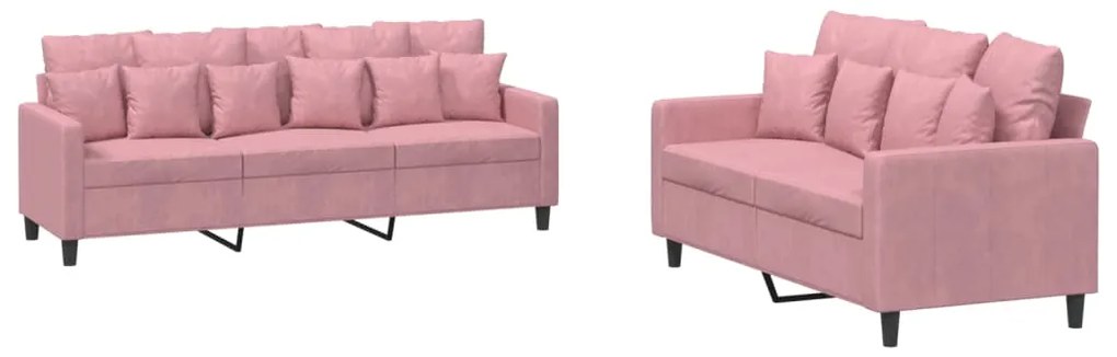 3201723 vidaXL Комплект дивани от 2 части с възглавници, розов, кадифе