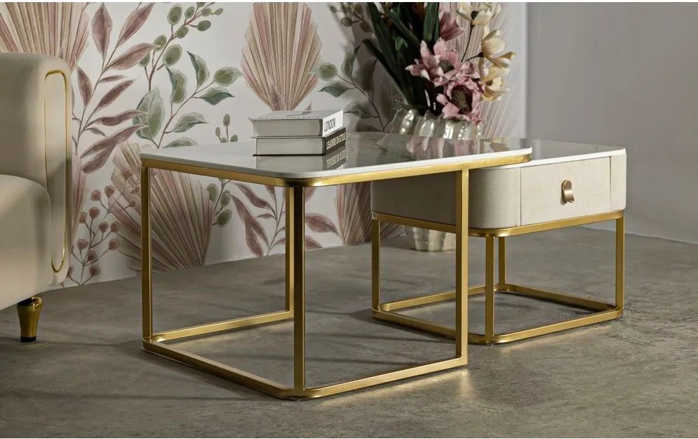 Кремави/златисти масички за кафе в комплект от 2 бр. от декор от мрамор 50x70 cm Beauty – Mauro Ferretti