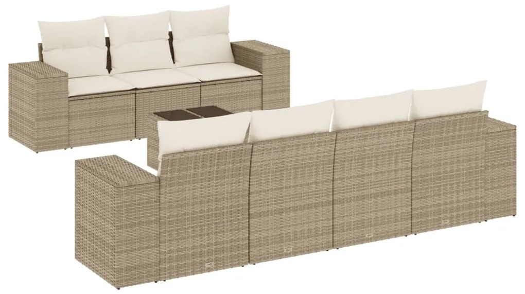 3254665 vidaXL Градински диван с възглавници, 8 части, бежов полиратан