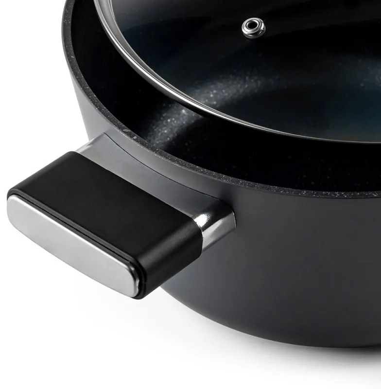 Тенджера Luigi Ferrero Regina FR-2440 24x11.5 см, 4.3 л, Незалепващо покритие, Стъклен капак с отвор за пара, Индукция, Черен