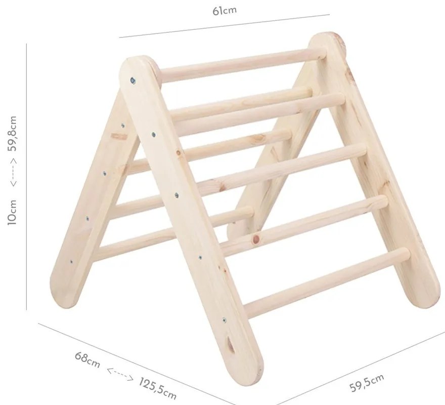 Пиклер триъгълник от масивен бор в естествен цвят 46x87x60 cm Montessori – Meowbaby