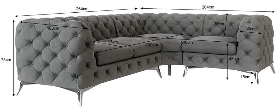 Сив кадифен ъглов диван (десен ъгъл/L форма) Chelsea – Ropez