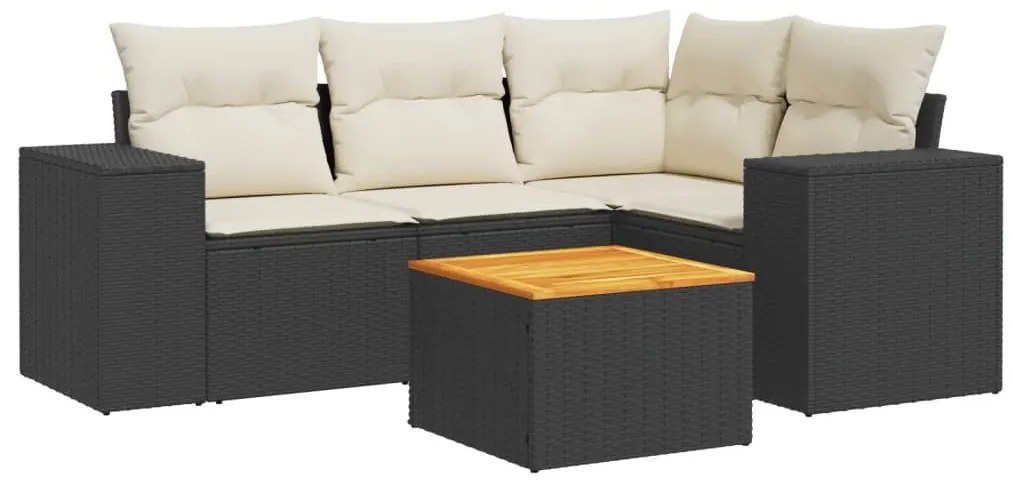 3257757 vidaXL Градински комплект с възглавници, 5 части, черен полиратан