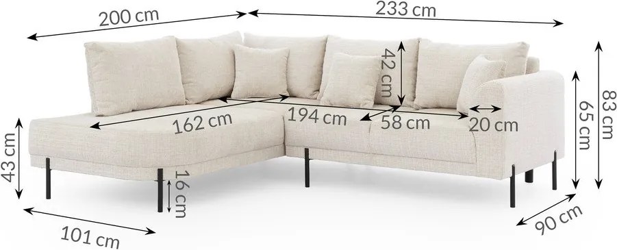 Бежов шенилов ъглов диван (ляв ъгъл/L форма) Mauris – Ropez