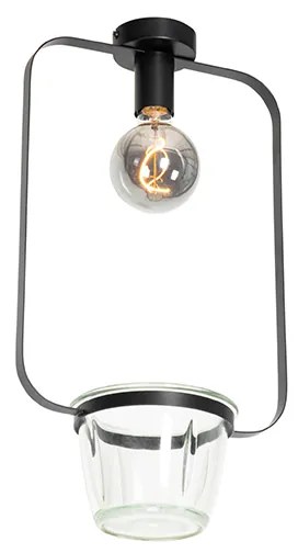 Модерна таванна лампа черна със стъкло правоъгълна - Roslini