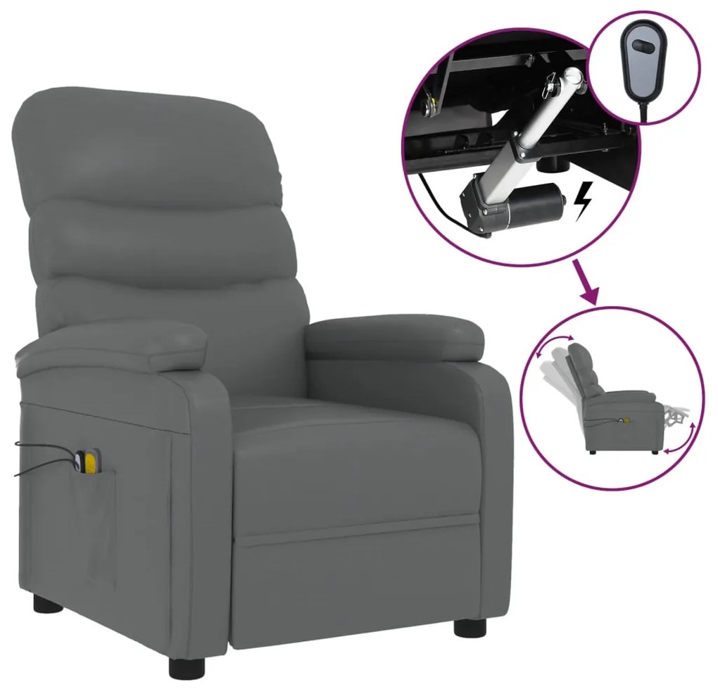 3073680 vidaXL Електрически масажен стол, сив, изкуствена кожа